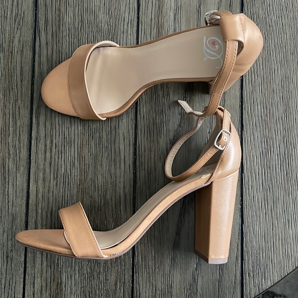 Tan ankle strap heels